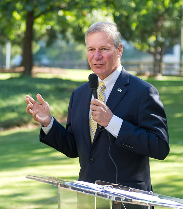 President Peterson speaking at a campus event